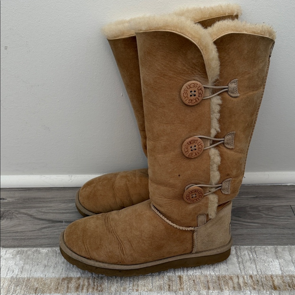 UGG Chestnut Suede Tall Button Shearling Boots Bailey button
